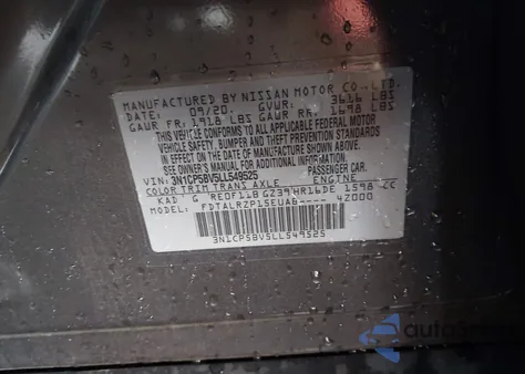 2020 Nissan Kicks S Xtronic Cvt from USA, damaged, VIN 3N1CP5BV5LL549525